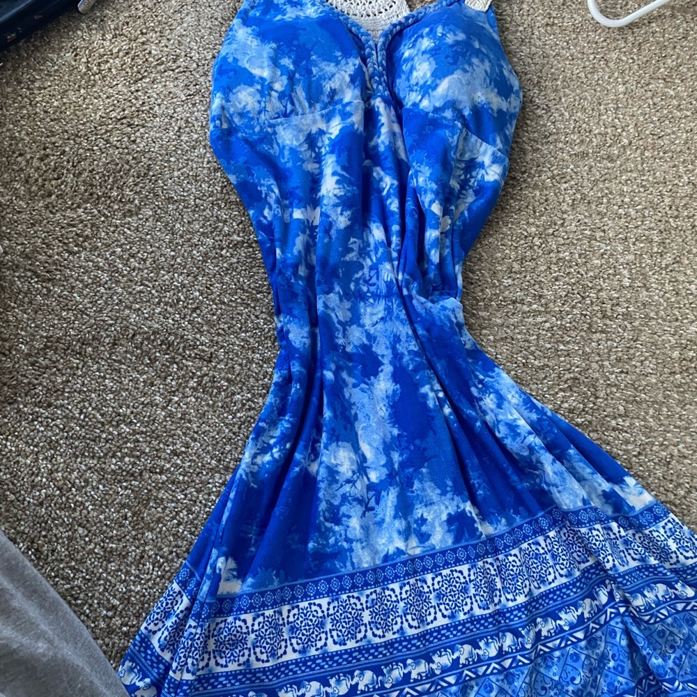 Blue and White Tie-Dye Maxi Dress